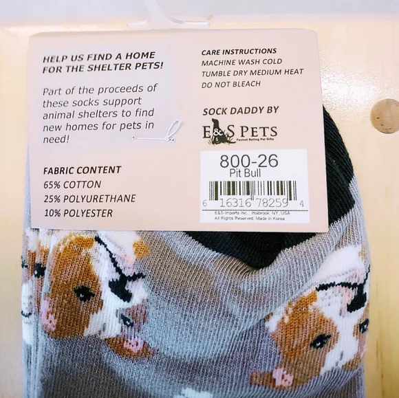 SOCK DADDY SOFT COMBED COTTON UNISEX ONE SIZE FITS MOST PITBULL PATTERN SOCKS - Picture 4 of 4